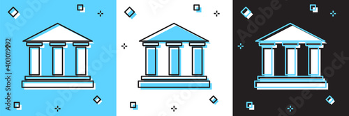 Set Museum building icon isolated on blue and white, black background. Vector.