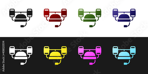 Set Beer helmet or hand free for drink icon isolated on black and white background. Vector.