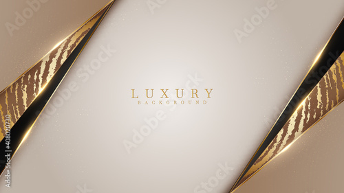 Abstract black and brown luxury background with golden line , paper cut style 3d. vector illustration.