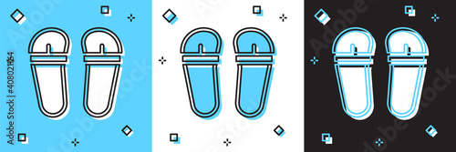 Set Flip flops icon isolated on blue and white, black background. Beach slippers sign. Vector.