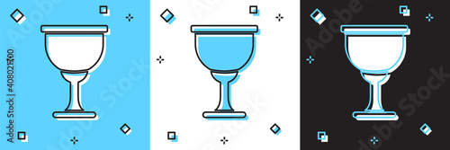 Set Holy grail or chalice icon isolated on blue and white, black background. Christian chalice. Christianity icon. Vector.