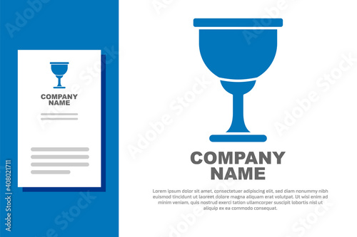 Blue Holy grail or chalice icon isolated on white background. Christian chalice. Christianity icon. Logo design template element. Vector.