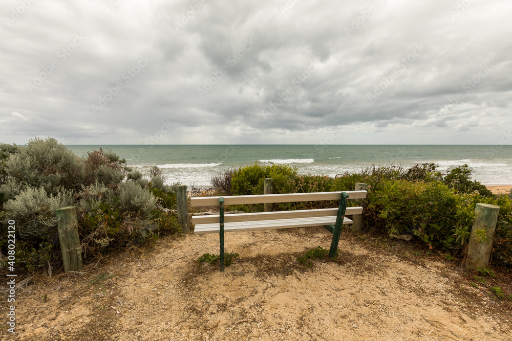 Park Bench look out on coast at Binningup, Western Australia Park Bench look out on coast at Binningup, Western Australia