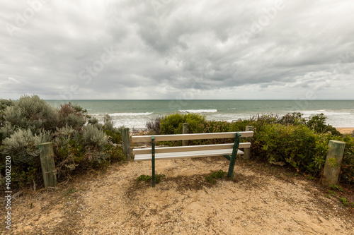 Park Bench look out on coast at Binningup, Western Australia photo