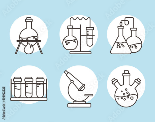 chemical glassware flasks experiment reactions science line style