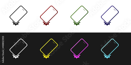 Set Shockproof mobile phone icon isolated on black and white background. Vector.