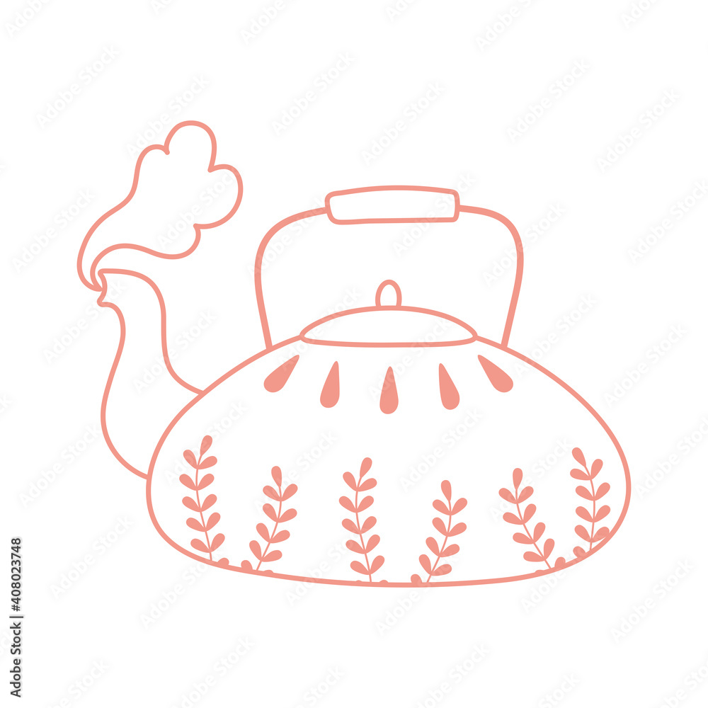 tea and coffee kettle floral ornament icon line style tea and coffee kettle floral ornament icon line style