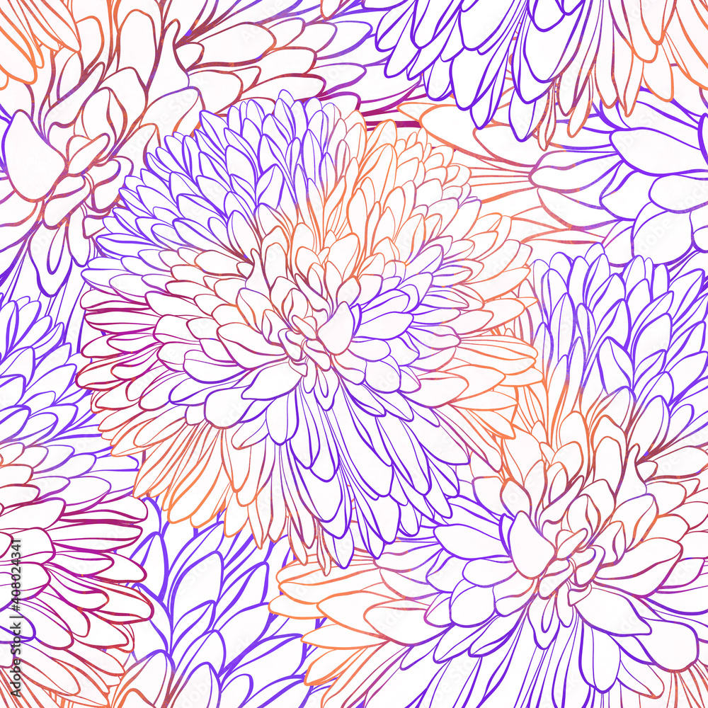 Japanese chrysanthemum flowers seamless pattern