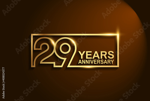 29 years anniversary golden design vector line style in square isolated on brown background can be use for celebration moment, greeting card and invitation