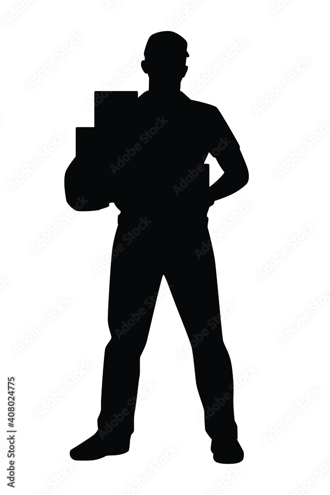 Delivery man silhouette vector on white background, industrial people concept.