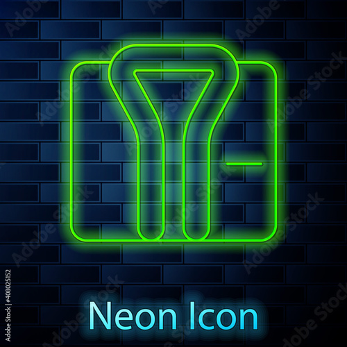 Glowing neon line Bathrobe icon isolated on brick wall background. Vector.