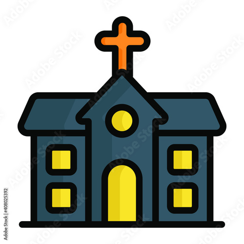 church building vector color line icon