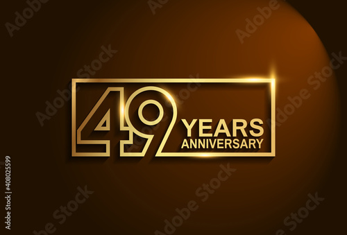 49 years anniversary golden design vector line style in square isolated on brown background can be use for celebration moment, greeting card and invitation