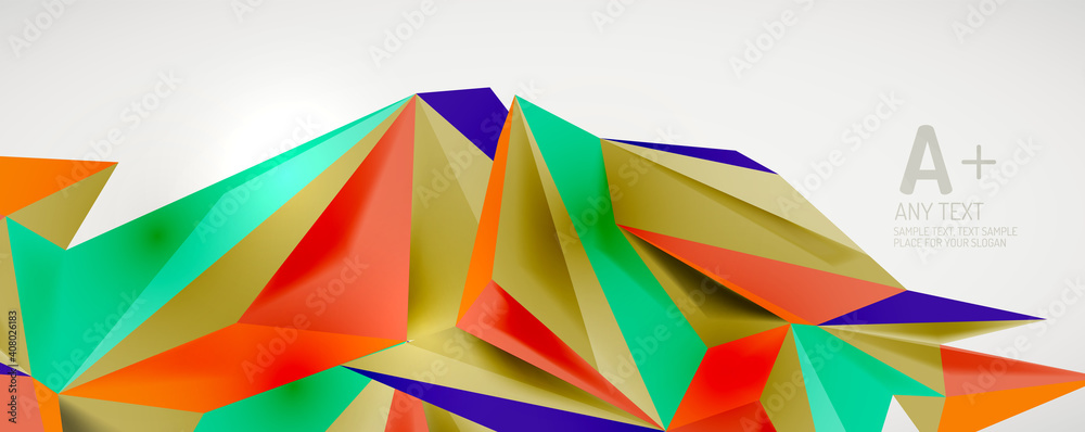 Vector triangle geometric backgrounds. Low poly 3d shape on light backdrop. Vector illustration for covers, banners, flyers and posters and other designs Vector triangle geometric backgrounds. Low poly 3d shape on light backdrop. Vector illustration for covers, banners, flyers and posters and other designs