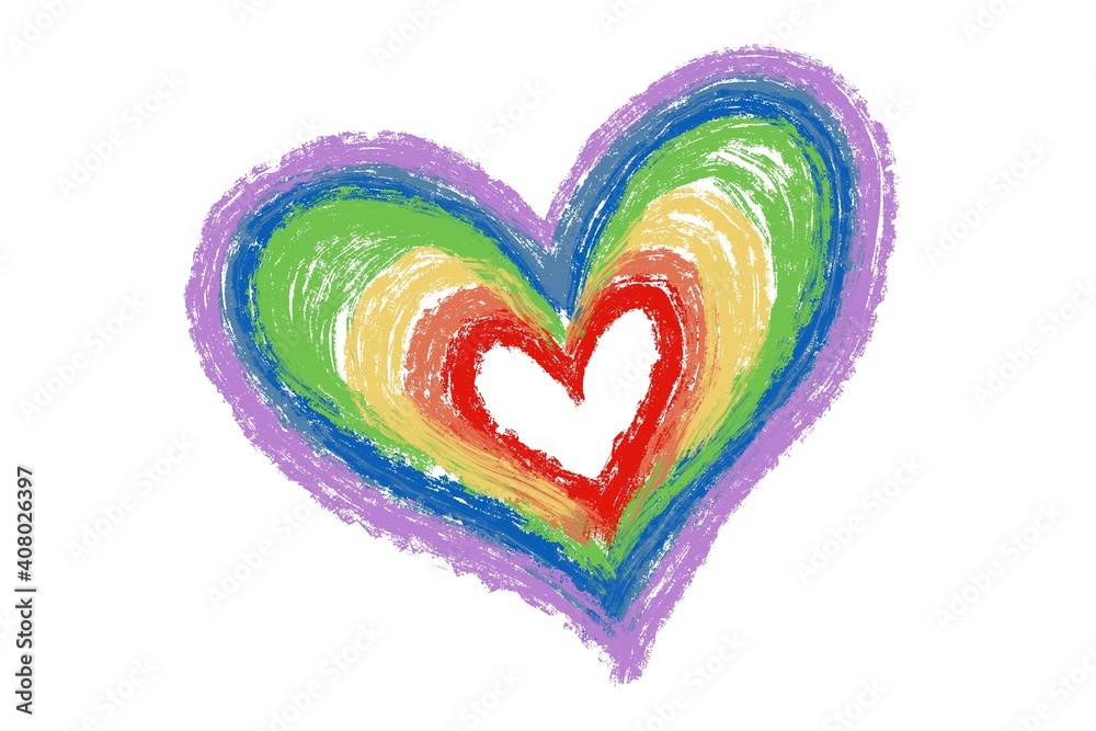 Hand-drawing rainbow heart on white background using LGBTQ colors, a symbol of LGBTQ (Lesbian, Gay, Bisexual, Transgender, and Queer)