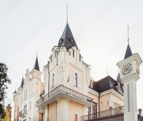 A fragment of the beautiful building of the Kiev State Academic Puppet Theater. This first puppet theater in Ukraine is located on the right bank of the Dnieper.