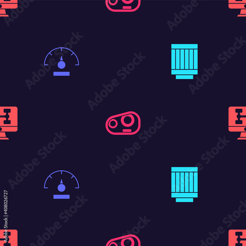 Set Car air filter, Speedometer, headlight and Diagnostics condition of car on seamless pattern. Vector.