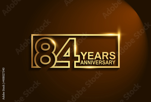 84 years anniversary golden design vector line style in square isolated in brown background can be use for celebration event, greeting card and invitation banner