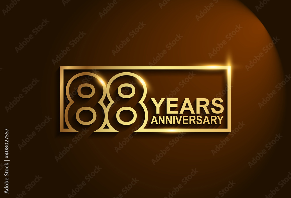 88 years anniversary golden design vector line style in square isolated in brown background can be use for celebration event, greeting card and invitation banner 88 years anniversary golden design vector line style in square isolated in brown background can be use for celebration event, greeting card and invitation banner