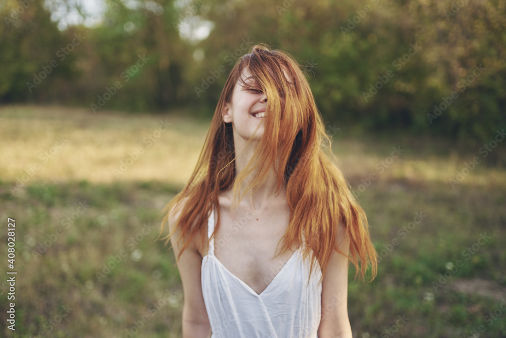 happy journey in a white sundress running on the grass in nature happy journey in a white sundress running on the grass in nature