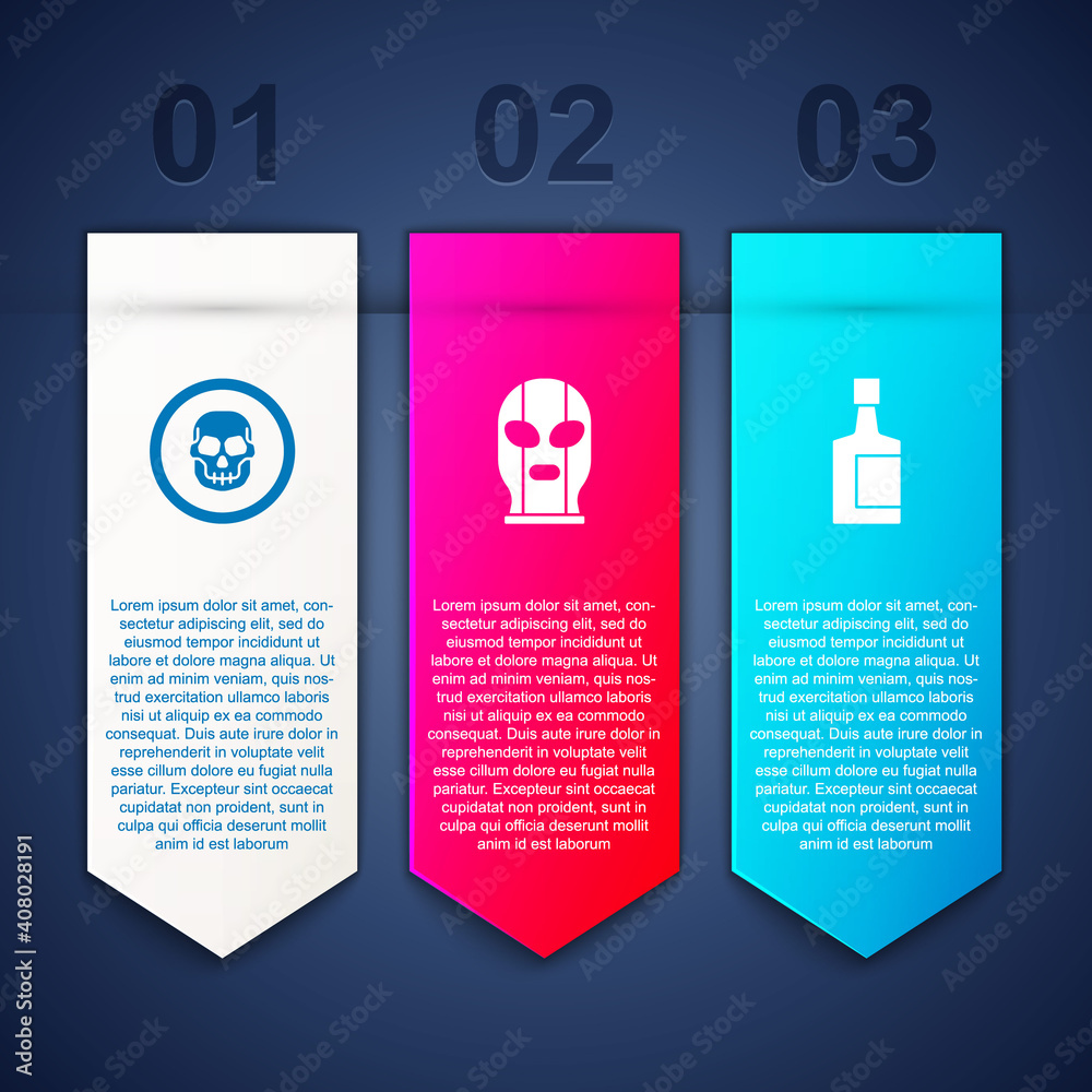 Set Mexican skull coin, wrestler and Tequila bottle. Business infographic template. Vector.