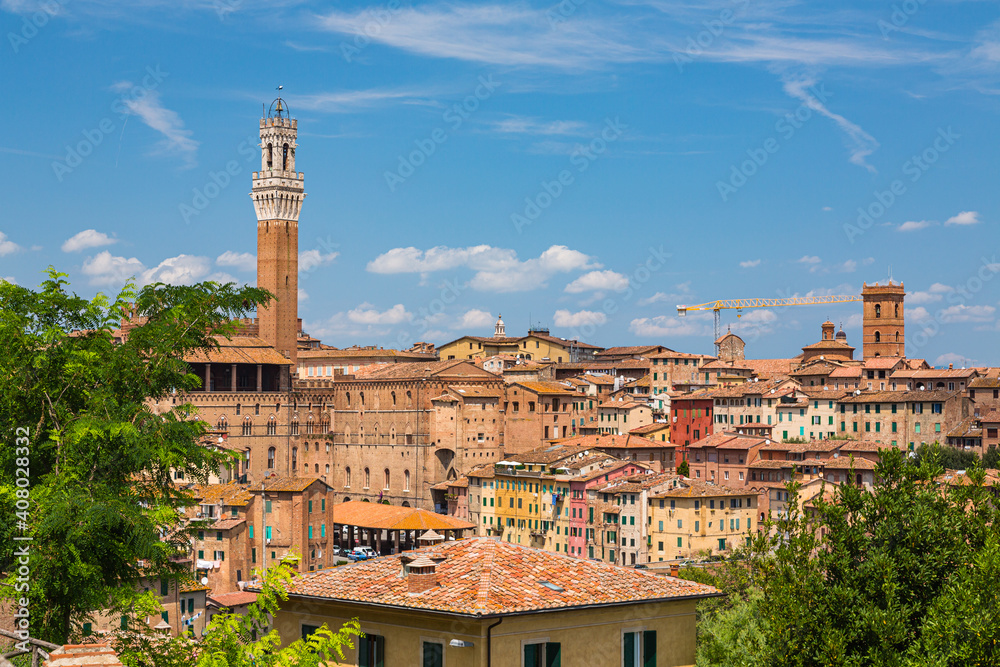 イタリア　シエナの丘から見える街並みとマンジャの塔