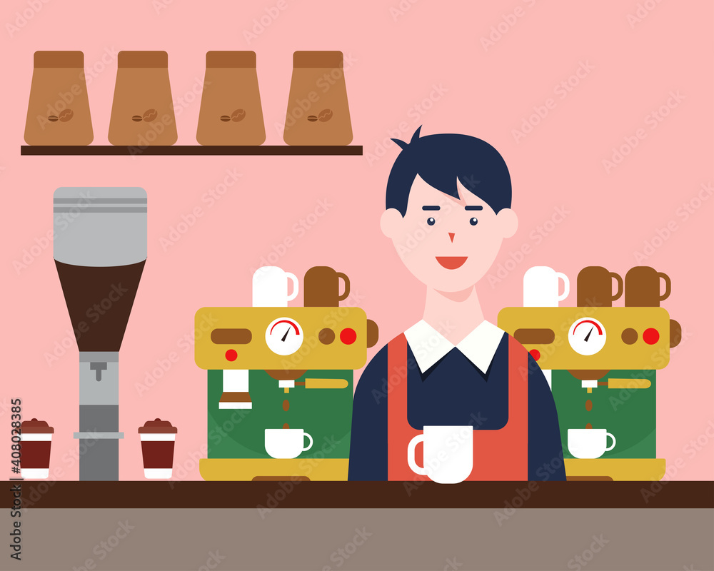 Coffee shop. Barista or owner the shop. Cartoon vector style for your design. Coffee shop. Barista or owner the shop. Cartoon vector style for your design.