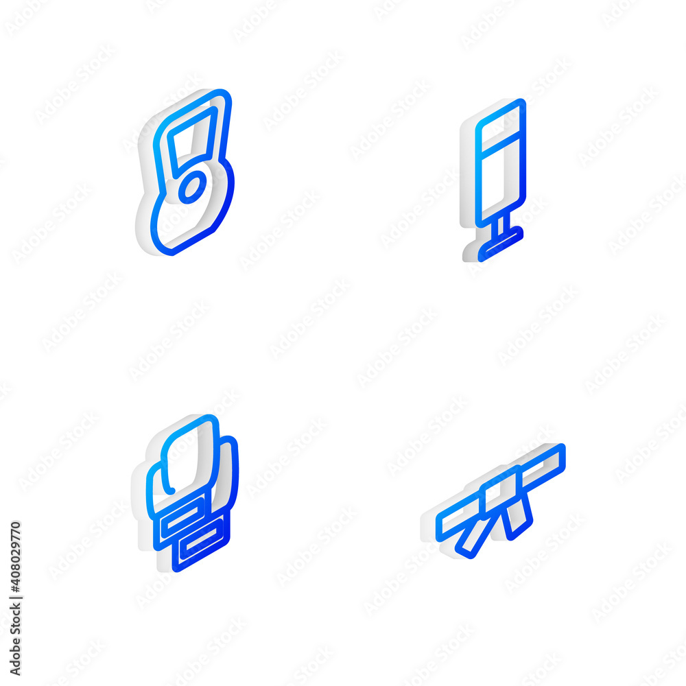 Set Isometric line Punching bag, Kettlebell, Boxing glove and Black karate belt icon. Vector. Set Isometric line Punching bag, Kettlebell, Boxing glove and Black karate belt icon. Vector.