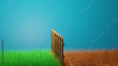 The grass is always greener on the other side. 3d rendering illustration