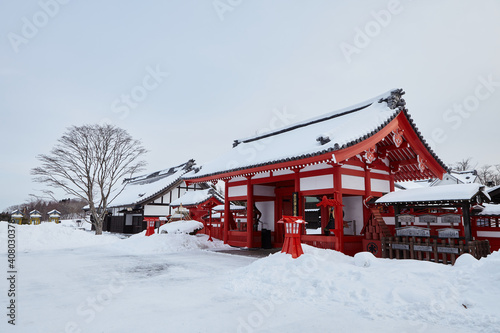 Winter snow Temple at HOKKAIDO in Japan 