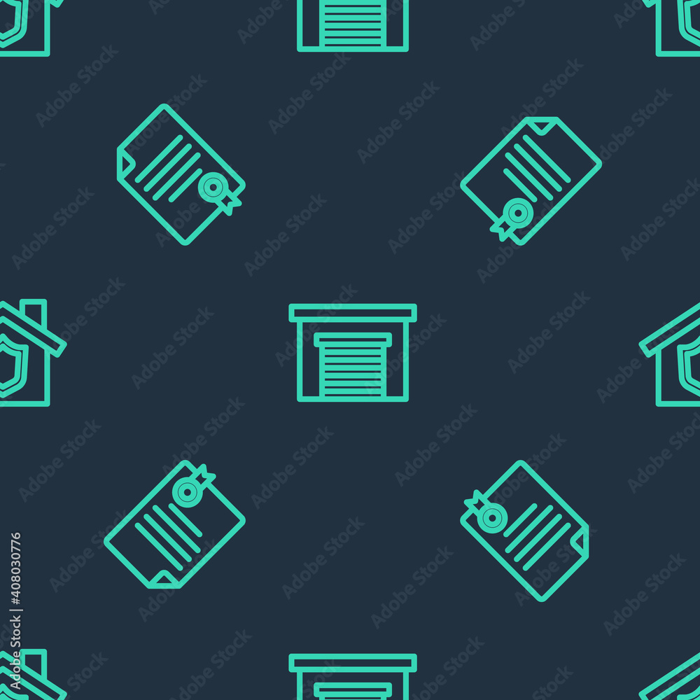 Set line Garage, House contract and with shield on seamless pattern. Vector. Set line Garage, House contract and with shield on seamless pattern. Vector.
