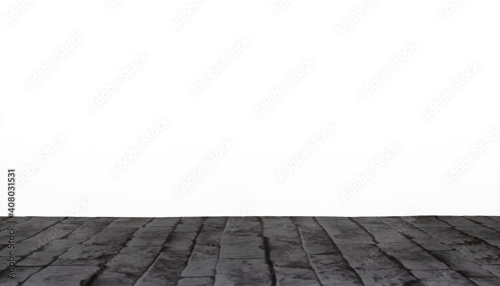 Fototapeta premium Arrière-plan blanc avec support de briques pour présentation d'objets publicitaires pour promotion de produits. Aspect sol en relief, fond blanc uni.