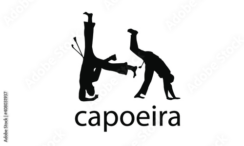 Two Brazilian capoeira fighters fight