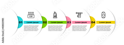 Set line Pack of beer bottles, Bottle opener, Signboard with glass and Beer can. Business infographic template. Vector.