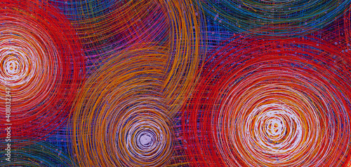 Abstract colorful lines circles painting on canvas.