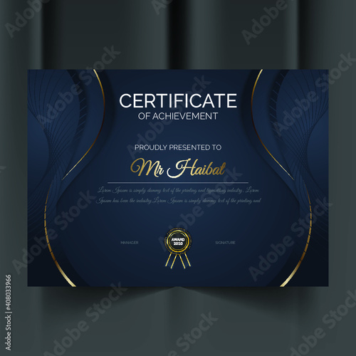 Professional elegant blue and gold diploma certificate template