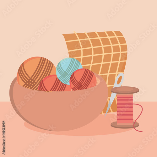 yarn balls bowl thread and needle vector design