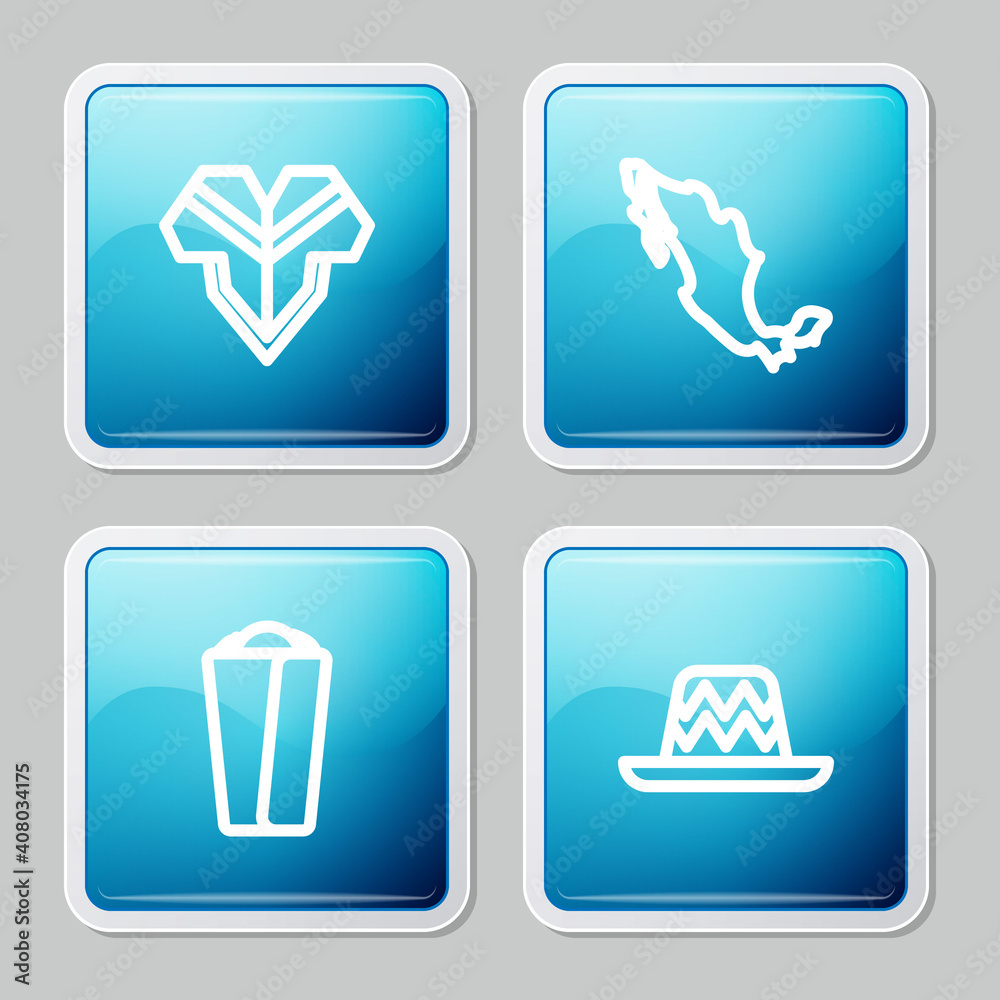 Set line Poncho, Map of mexican, Burrito and Mexican sombrero icon. Vector. Set line Poncho, Map of mexican, Burrito and Mexican sombrero icon. Vector.