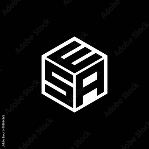 SAE letter logo design with black background in illustrator, cube logo, vector logo, modern alphabet font overlap style. calligraphy designs for logo, Poster, Invitation, etc.	