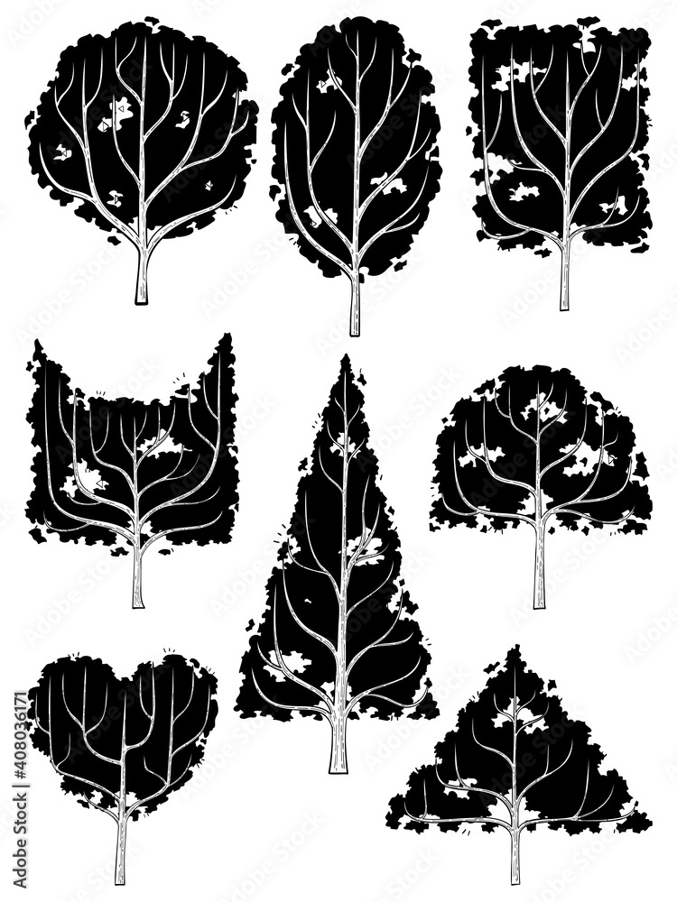Fototapeta premium hand drawn side view tree vector set.