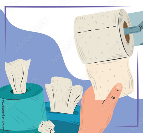 hand with toilet paper and tissue paper hygiene design