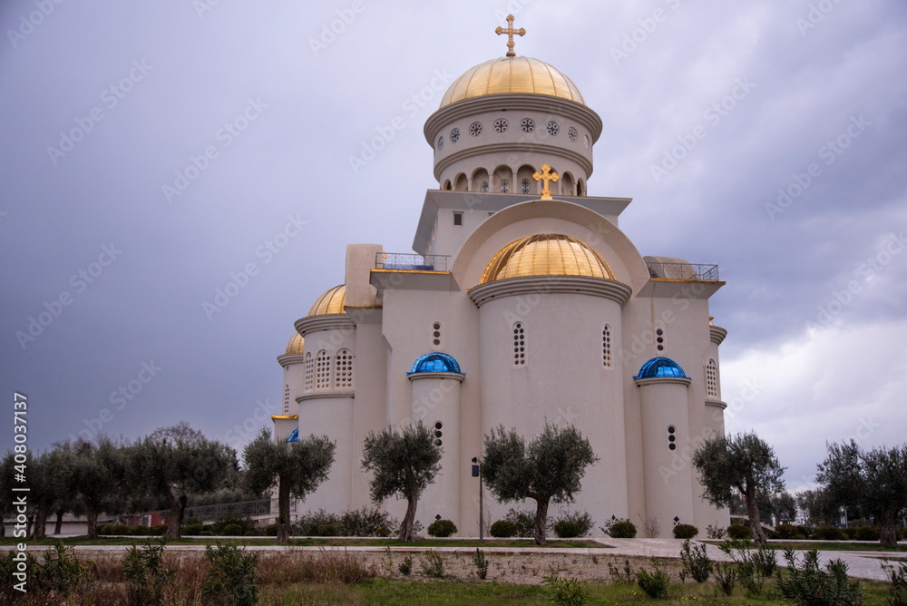 Obraz premium The Orthodox Cathedral Church of St. Jovan Vladimir, first Serbian saint and protector of a coastal town Bar, Montenegro 13.01.2021