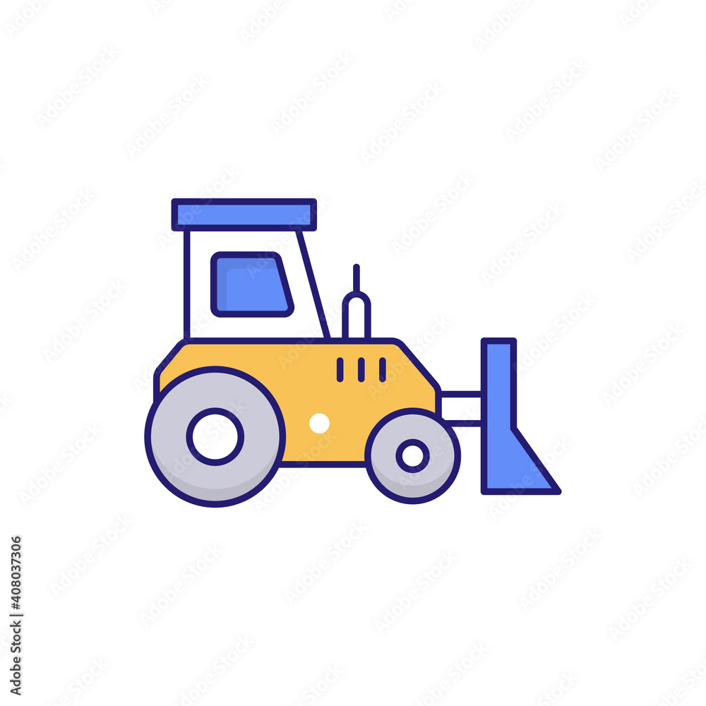 Bulldozer Vector outline filled icon style illustration. EPS 10 file 