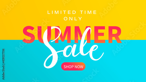 Summer sale banner, sea and sun in a simplified style with offer of large discounts in stores.Hot season clearance poster,invitation for shopping, special offer card, template for design.Vector