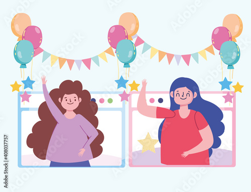 virtual party, girls online celebration, self isolation