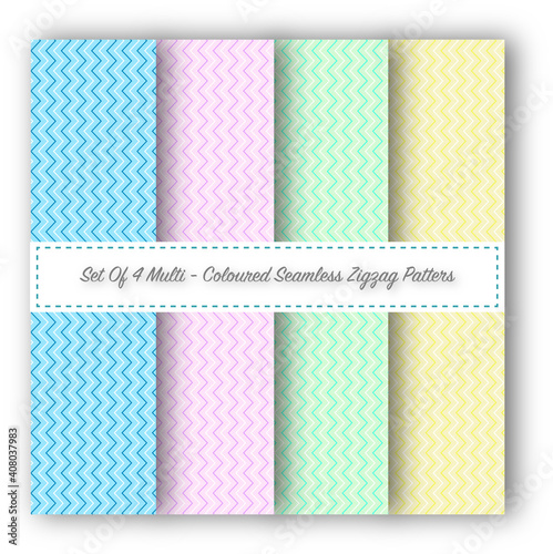 Set Of 4 Multi - Coloured Seamless Zigzag Patterns - Scrapbooking Paper - Background - Wallpaper