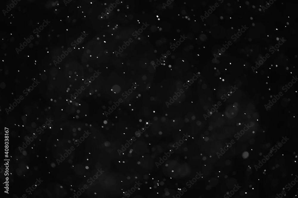snow black background abstract texture, snowflakes falling in the sky overlay