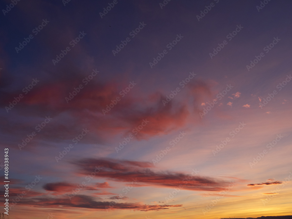 Cloudy sky at sunset in the Albufera of Valencia, Spain