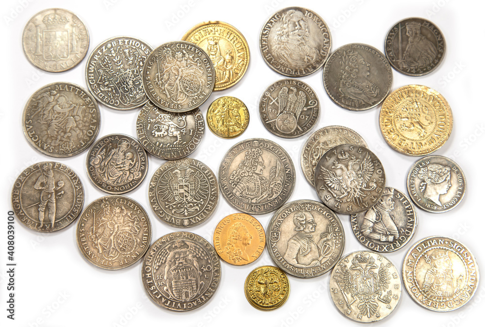 Medieval coins on the white Medieval coins on the white