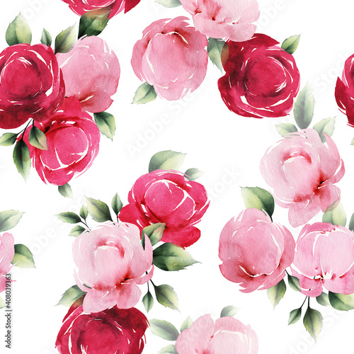 Seamless floral pattern with flowers on summer background  watercolor illustration. Template design for textiles  interior  clothes  wallpaper